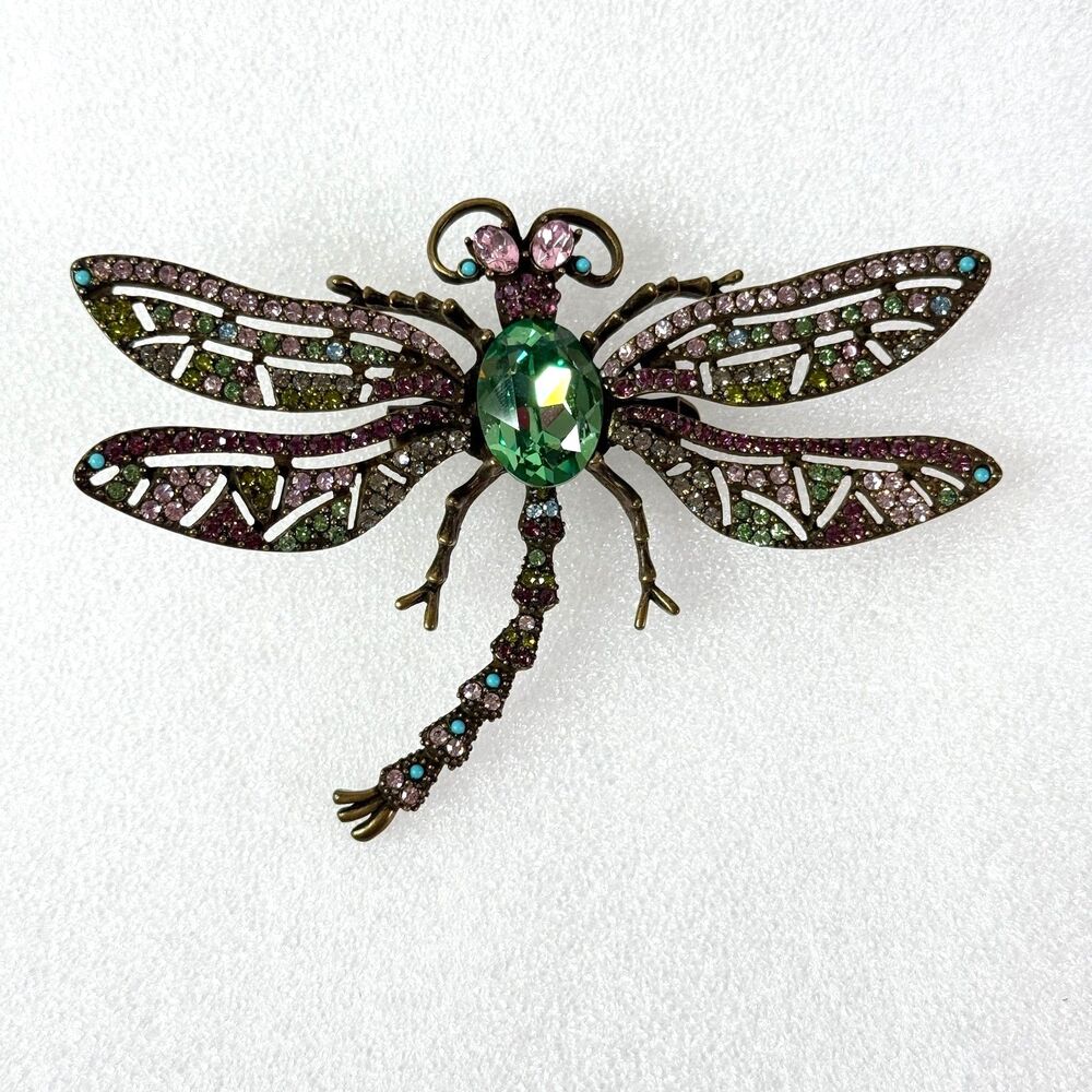 Vintage | Heidi Daus | Trembling Brilliance | Green | Dragonfly Crystal Pin - Picture 6 of 6